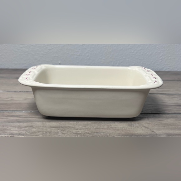 Longaberger **Vintage** Pottery Woven Tradition Ivory /Red Small Loaf Pan - Picture 1 of 7